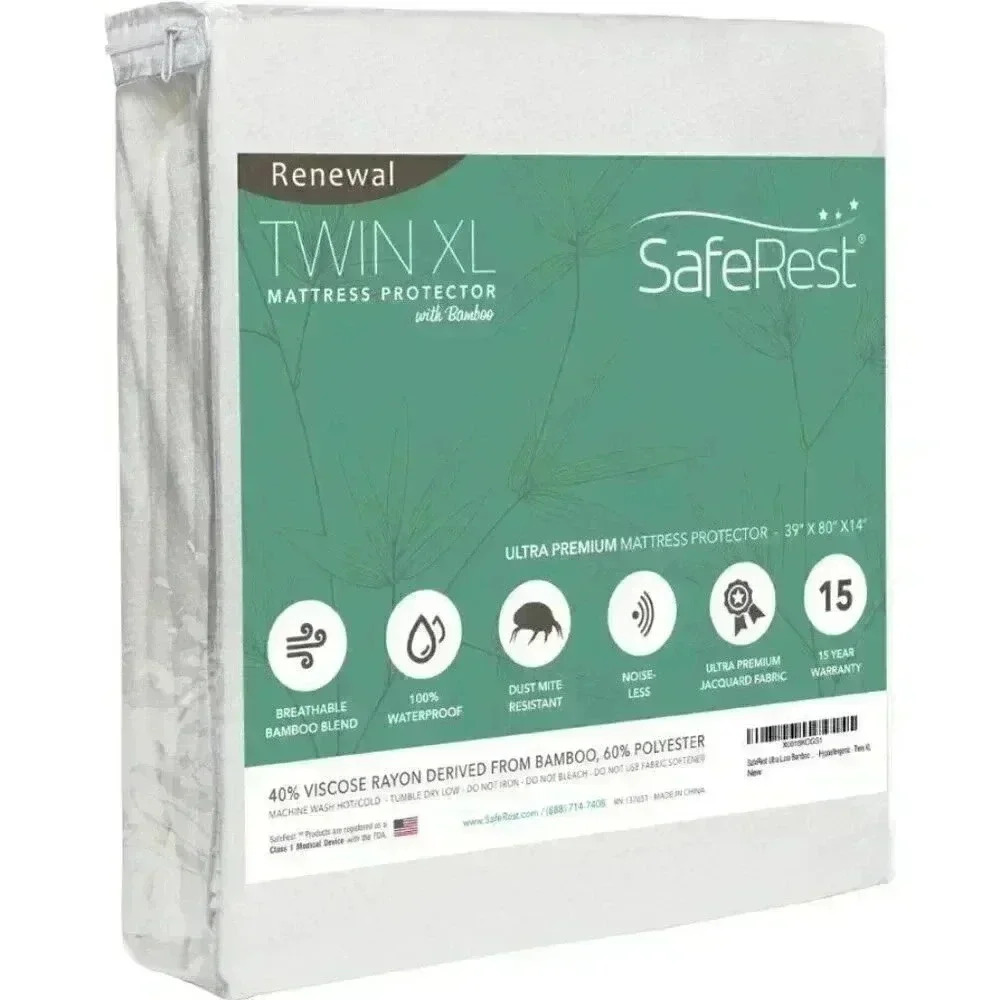 SafeRest Renewal‎ Bamboo Mattress Pad Cover Hypoallergenic TWIN XL Dorms NIP